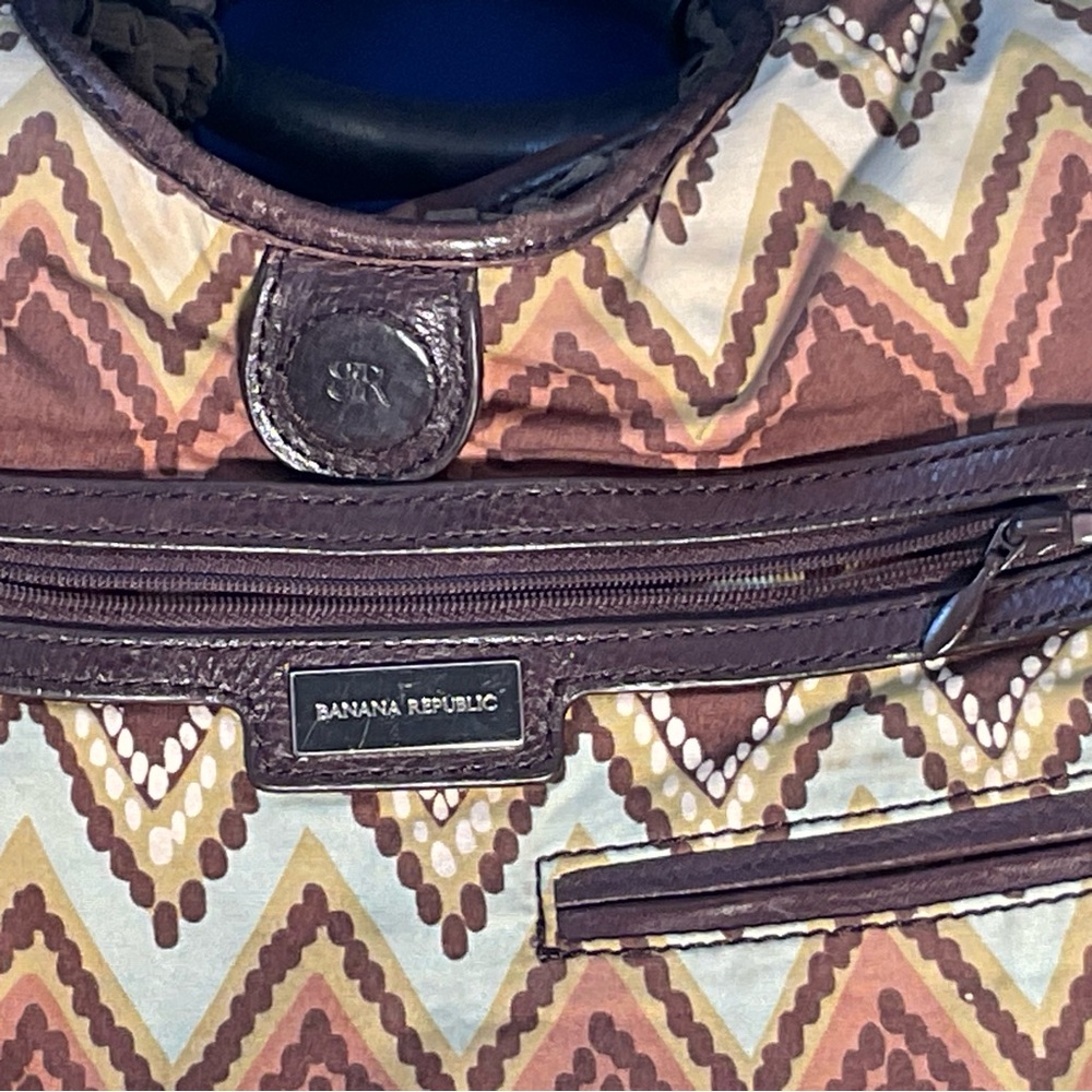 Banana Republic Woven Textile Safari Tote Bag Leather Handles Festival Boho - Picture 7 of 15